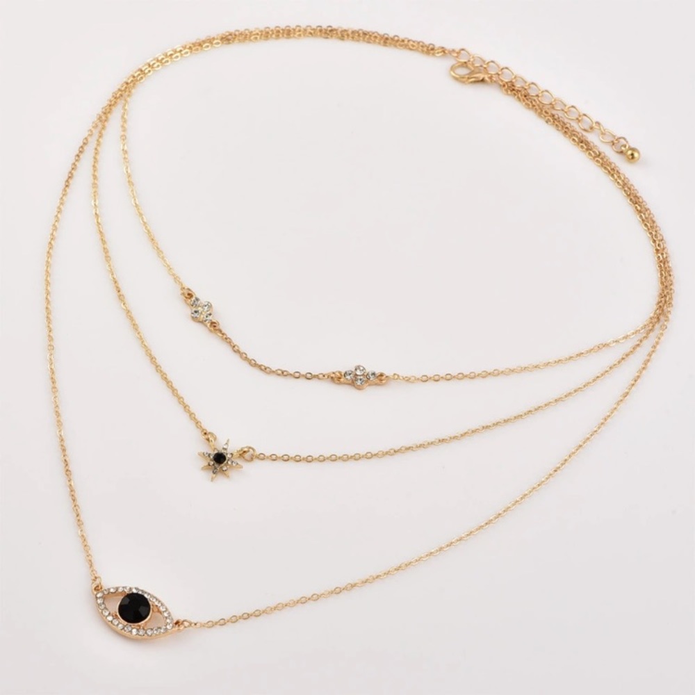 New Gold Layered Eye Necklace - Picture 3 of 5